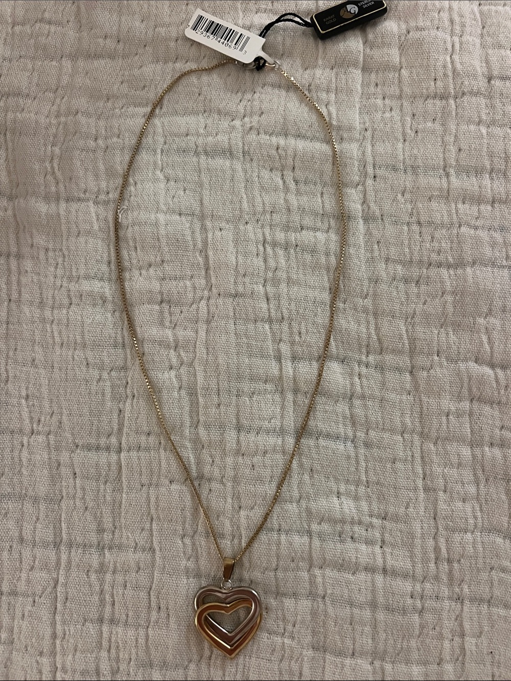 Trio-Tone Heart Pendant Necklace in Gold and Silver